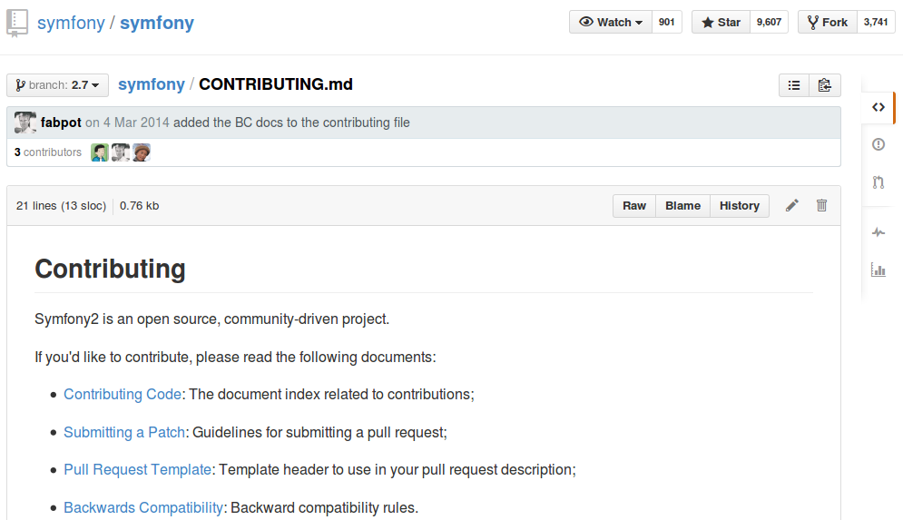 Symfony CONTRIBUTING.md file